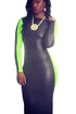 Sexy Black Green Scoop Back Leatherette Bodycon Midi Dress